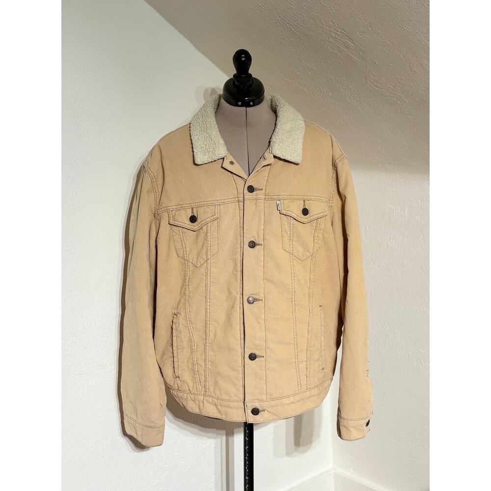 Levi’s Men's Large Corduroy Sherpa Lined Trucker Jacket Tan Fleece Vintage